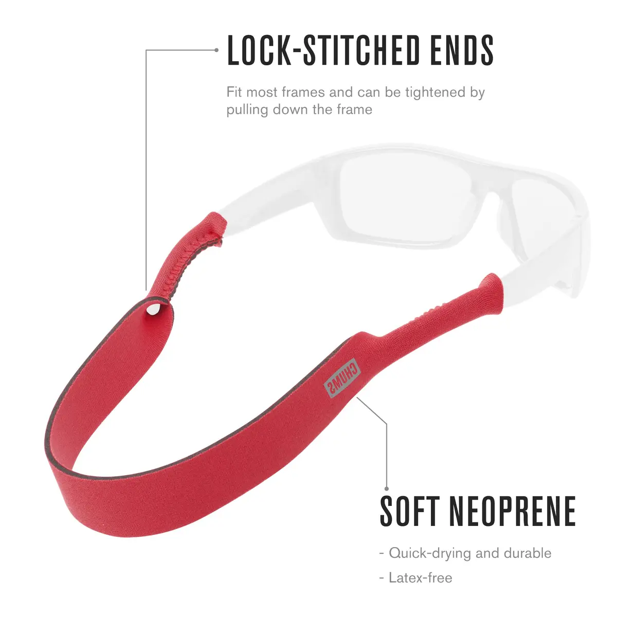 Chums Neoprene Classic Large Frame Eyewear Retainer - Red | 40.64cm (16") Floating Strap - view 6