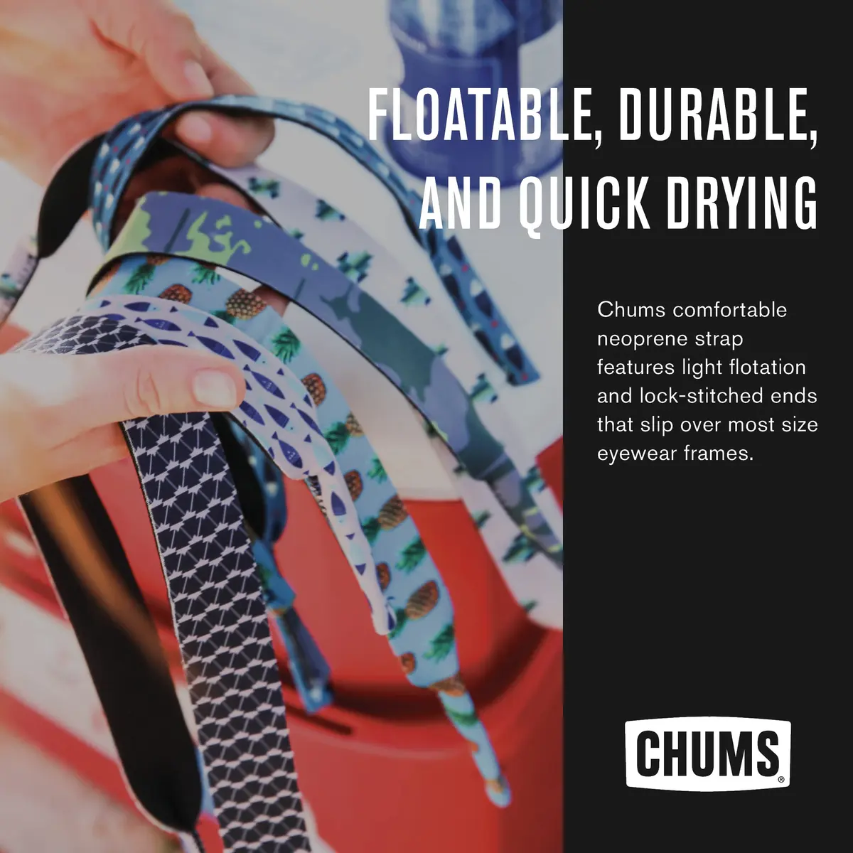 Chums Neoprene Classic Large Frame Eyewear Retainer - Red | 40.64cm (16") Floating Strap - view 2