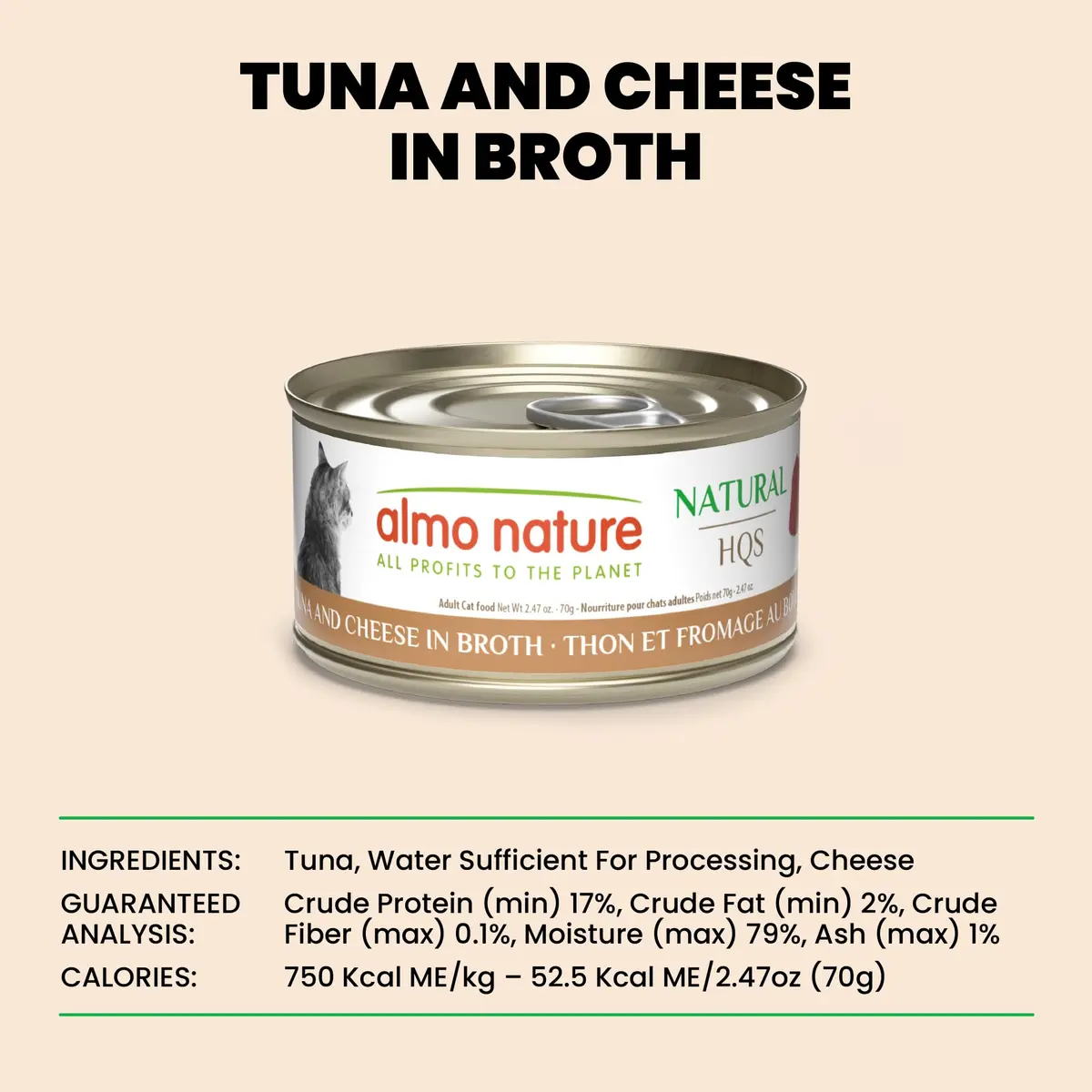 almo nature HQS Natural Wet Cat Food Tuna and Cheese in Broth, Grain-Free, 2.47 oz (Pack of 24) | Natural, Grain-Free, High Moisture - view 6