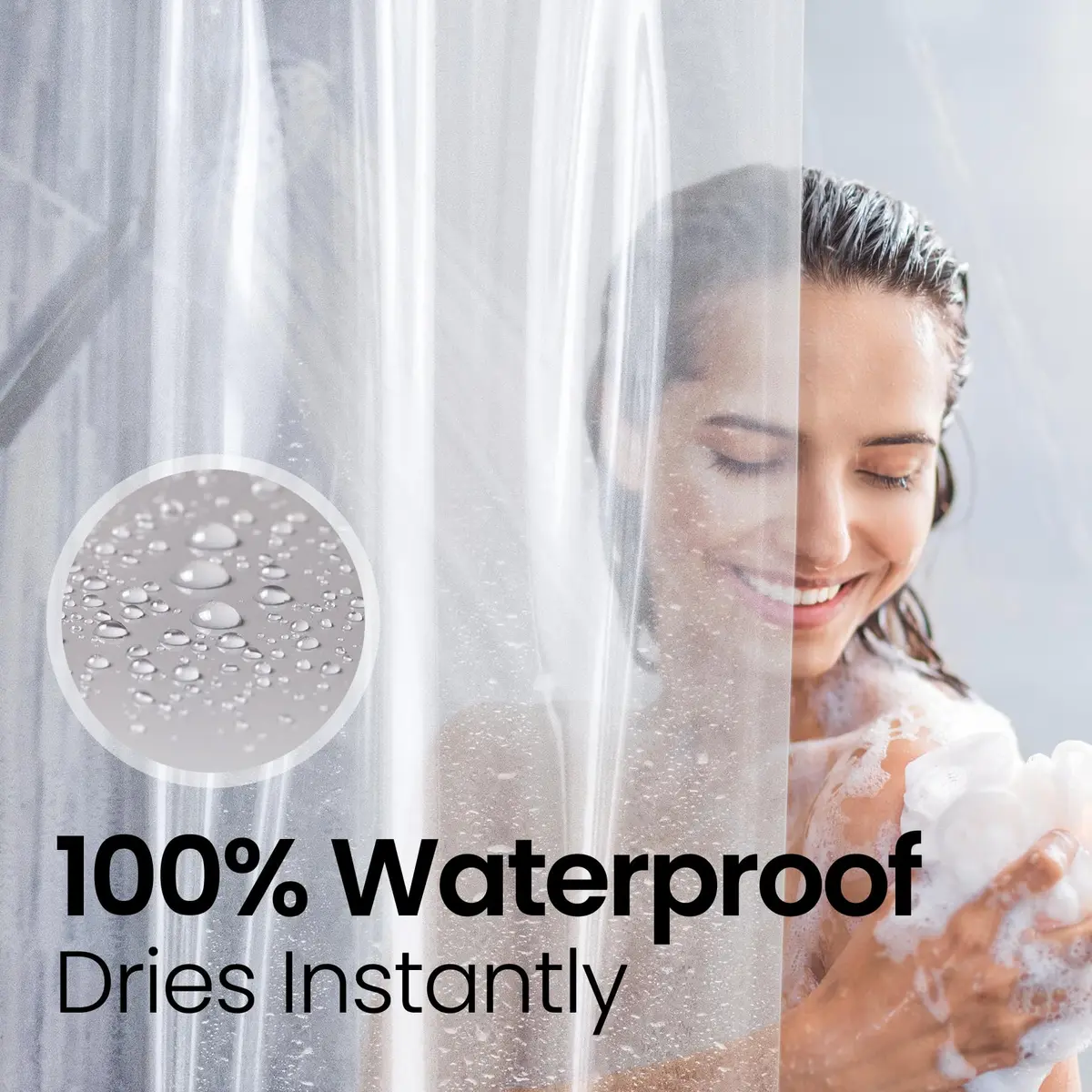 LiBa Shower Curtain PEVA 8G 72x72 Inch Waterproof Clear | Non-Toxic, Mildew Resistant, Rustproof Grommets - view 5