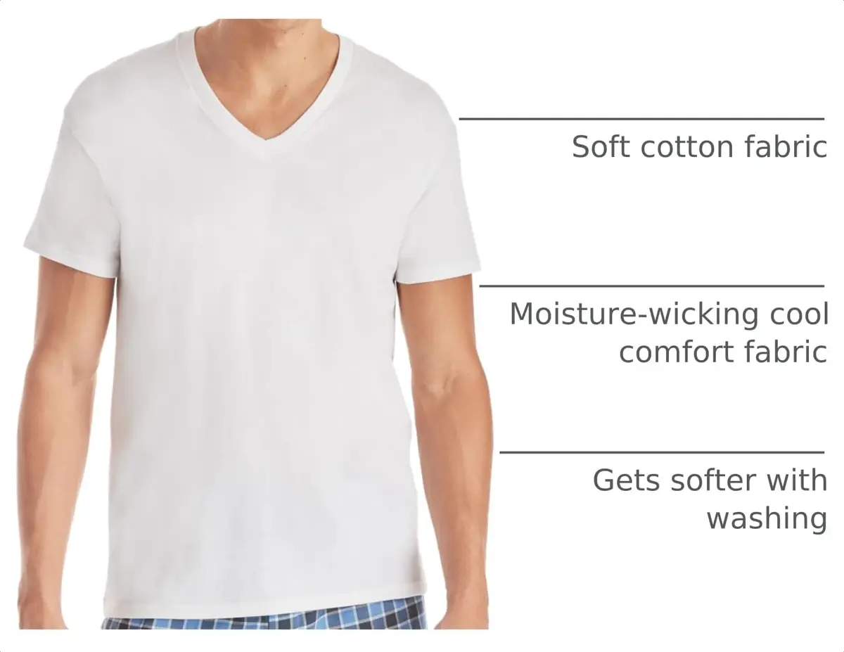 Hanes Mens Cotton Moisture-wicking V-neck Tee Undershirts 6 Pack White | Dependable Comfort & Moisture Control - view 4