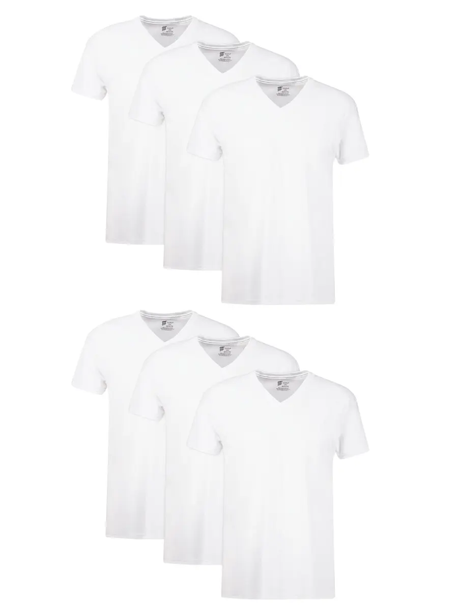 Hanes Mens Cotton Moisture-wicking V-neck Tee Undershirts 6 Pack | Soft, Tagless, Quick-Dry Comfort for Men - main product image