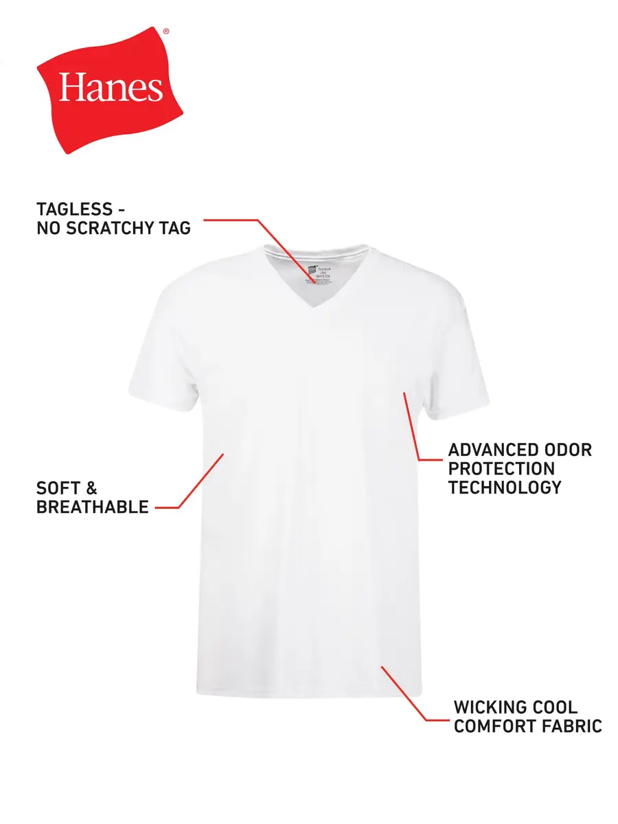 Hanes Mens Cotton Moisture-wicking V-neck Tee Undershirts 6 Pack | Soft, Tagless, Quick-Dry Comfort for Men - view 7