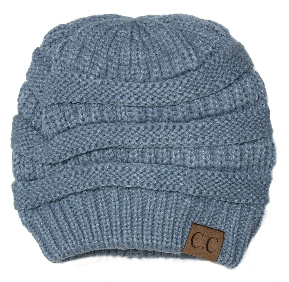 C.C Thick Soft Knit Oversized Beanie Cap Hat - Denim | Warm, Casual, Unisex - view 2