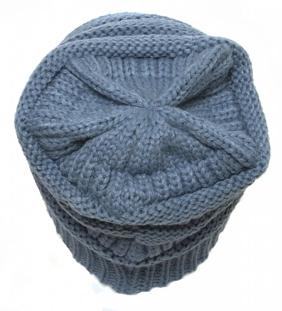 C.C Thick Soft Knit Oversized Beanie Cap Hat - Denim | Warm, Casual, Unisex - view 3
