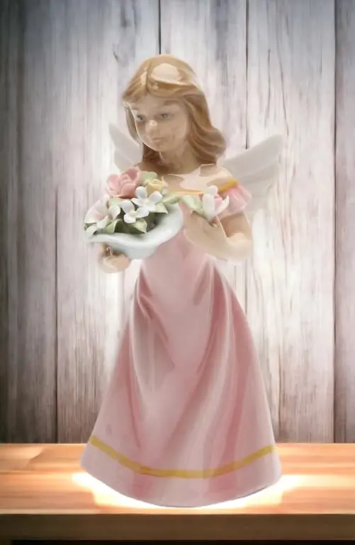 Cosmos Gifts Angel Figurine Pink Dress 5-3/8-Inch | Floral Ceramic Decor - view 3