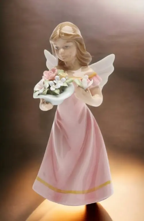 Cosmos Gifts Angel Figurine Pink Dress 5-3/8-Inch | Floral Ceramic Decor - view 4