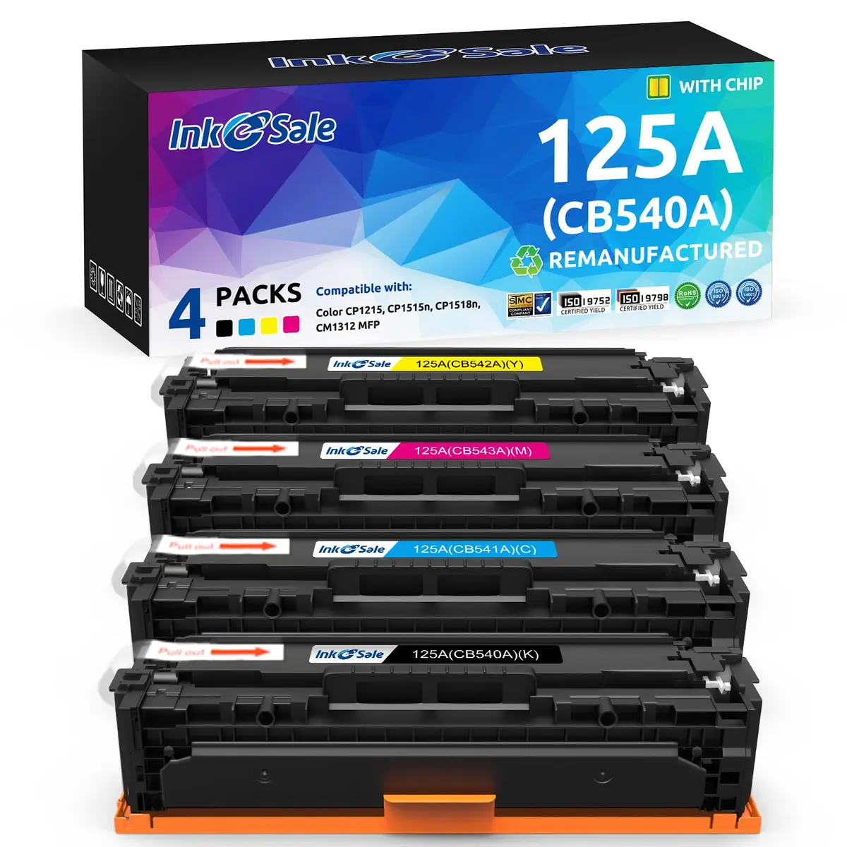 INK E-SALE 125A Remanufactured Toner Cartridge Replacement for HP CB540A 4-Pack | High Page Yield & Compatibility - main product image