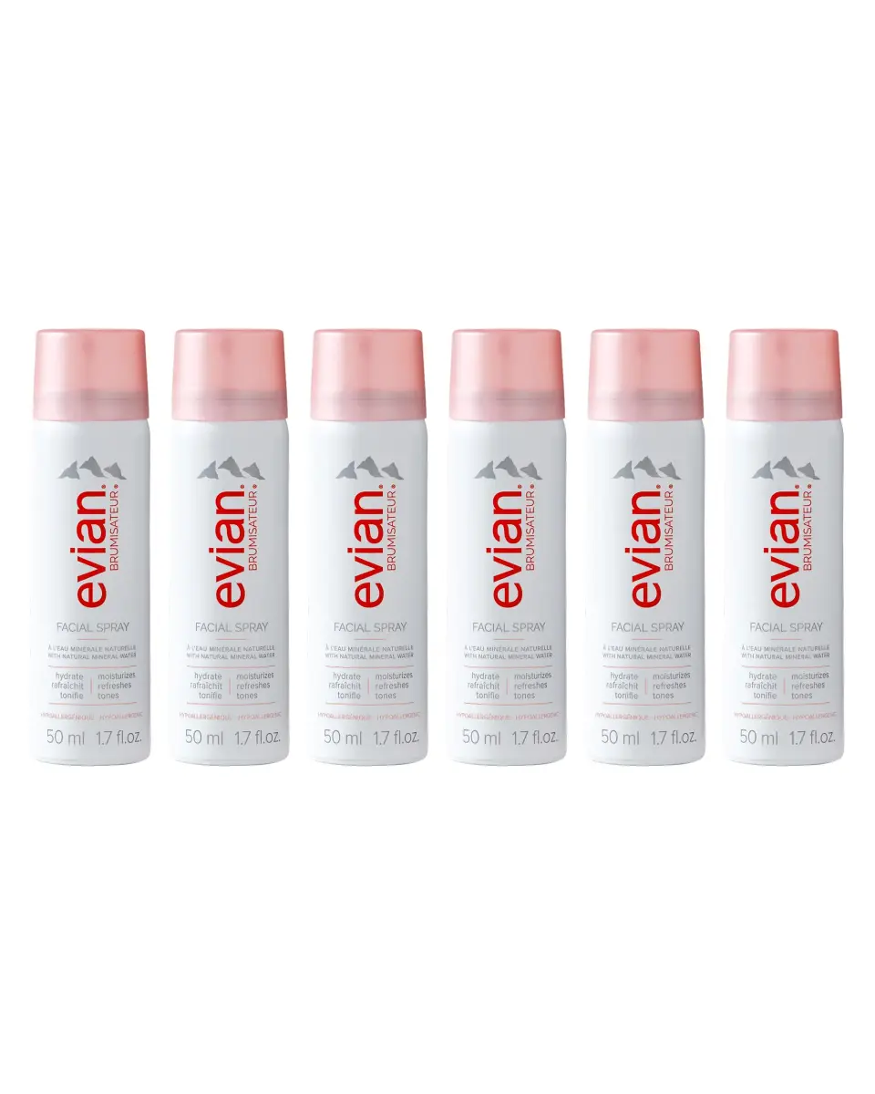 Evian Facial Spray 50ml (1.7 Fl Oz) 6-Pack | Hydrating Mineral Mist for Face & Skin - main product image