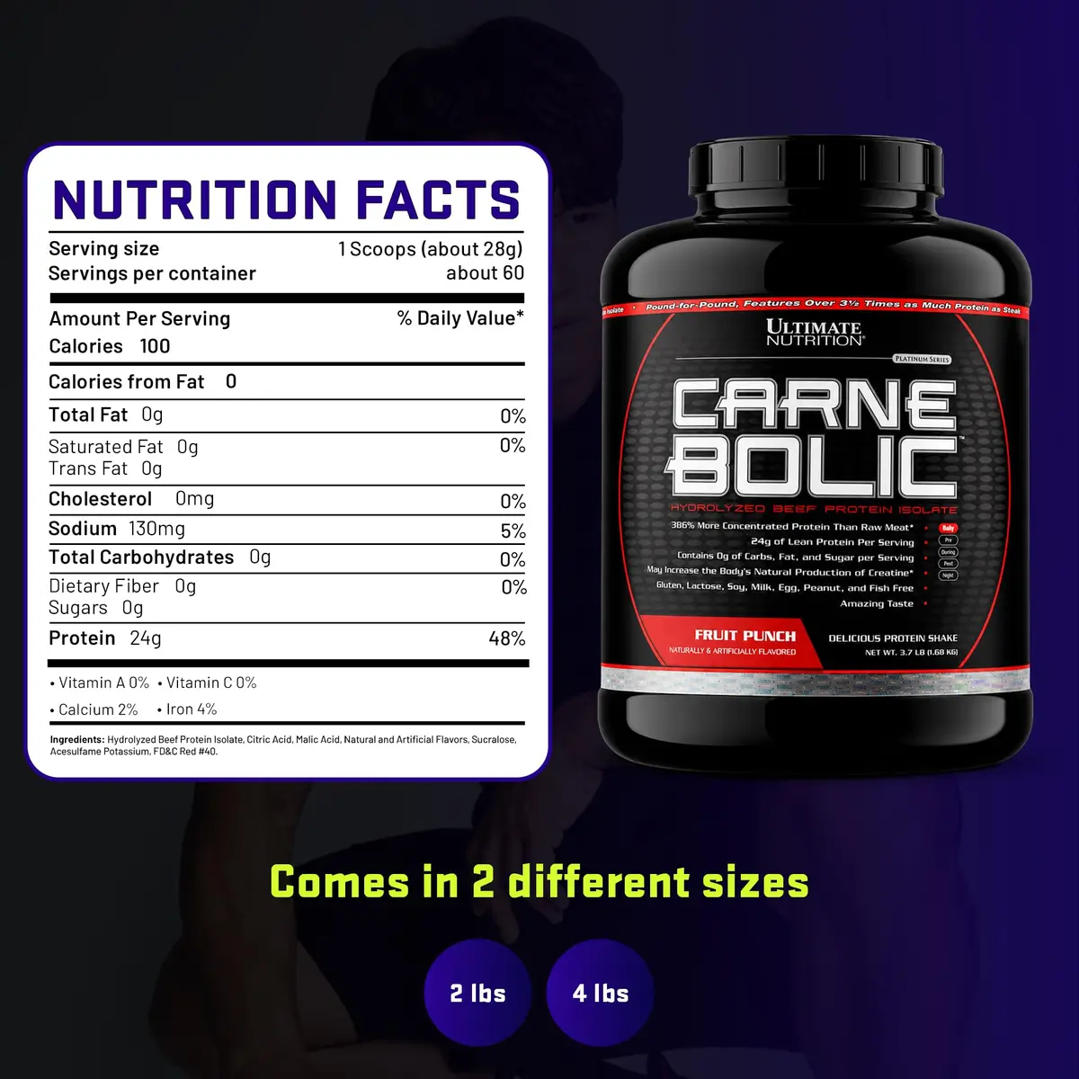 Ultimate Nutrition CarneBOLIC Beef Protein Isolate, Fruit Punch, 4 lb | Hydrolyzed Beef Protein for Muscle & Power - view 7