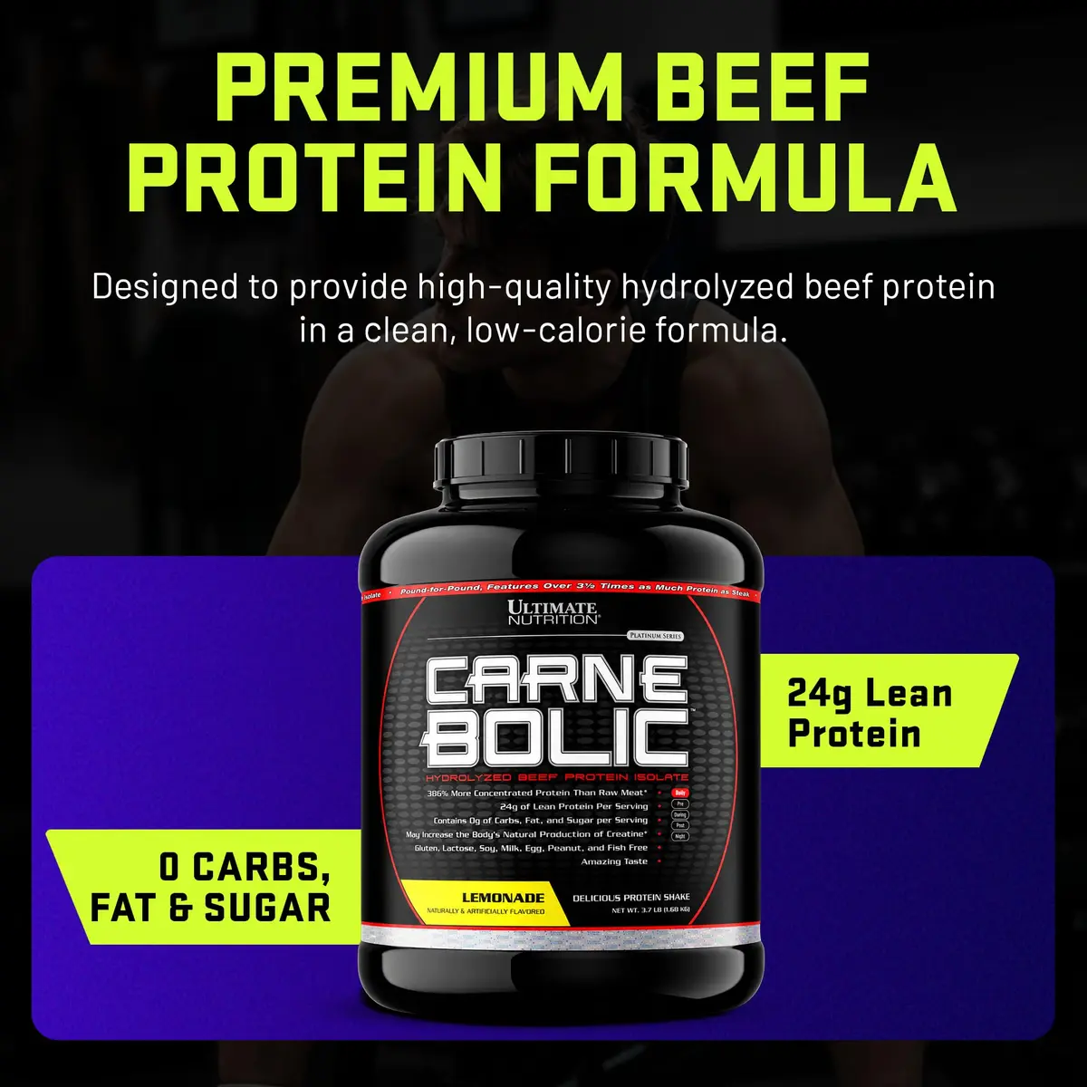 Ultimate Nutrition CarneBOLIC Beef Protein Isolate, Lemonade, 4 lb | Hydrolyzed, Dairy-Free, Keto & Paleo Friendly - view 3