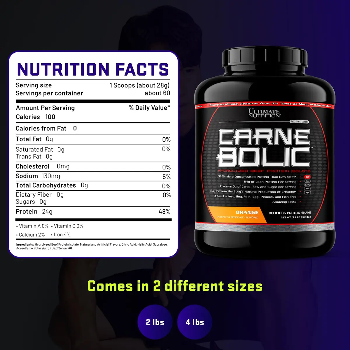 Ultimate Nutrition CarneBOLIC Beef Protein Isolate, Orange, 2 lb | Hydrolyzed, Dairy-Free, Keto & Paleo Friendly - view 7