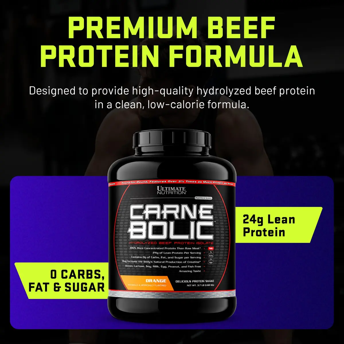 Ultimate Nutrition CarneBOLIC Beef Protein Isolate, Orange, 2 lb | Hydrolyzed, Dairy-Free, Keto & Paleo Friendly - view 3