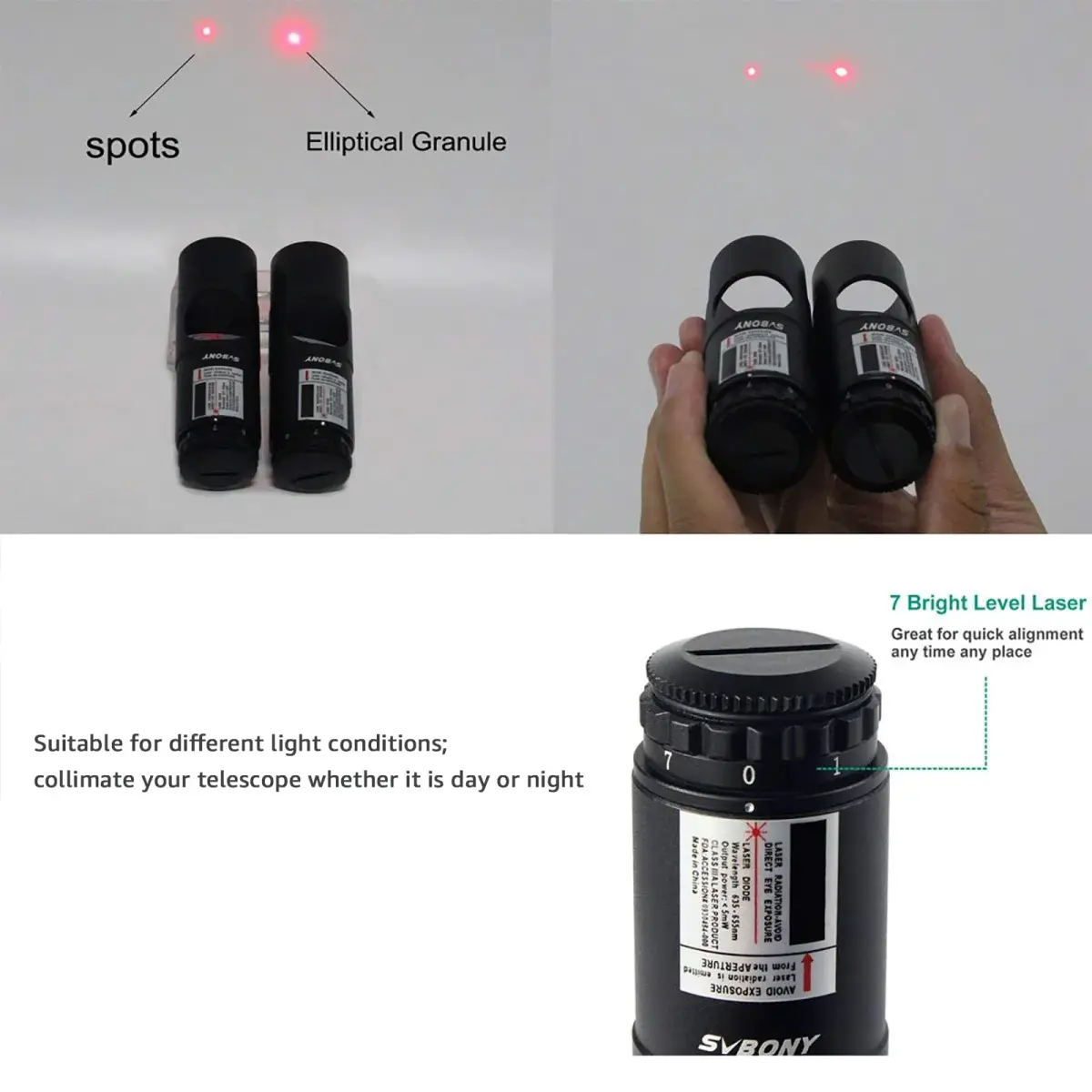 SVBONY Red Laser Collimator 1.25"/2" with 7 Brightness Levels | Newtonian & SCT Telescope Alignment Tool - view 6