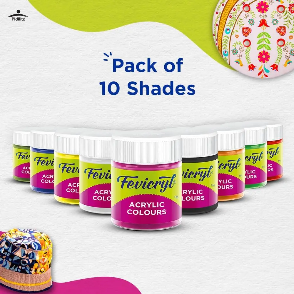 Fevicryl Acrylic Colors Sunflower Kit 10 Shades 150ml (5.07 Fl Oz) | Bright & Transparent Art Paint - view 6