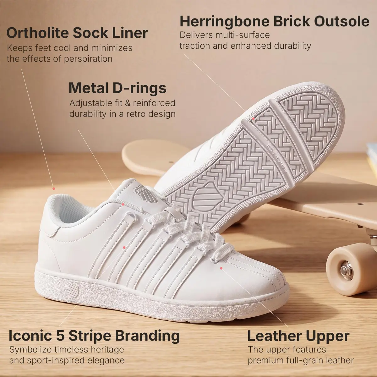 K-Swiss Kid's Classic VN Sneaker, White/White, 1 M Little Kid | Heritage Style with All-Day Support - view 6