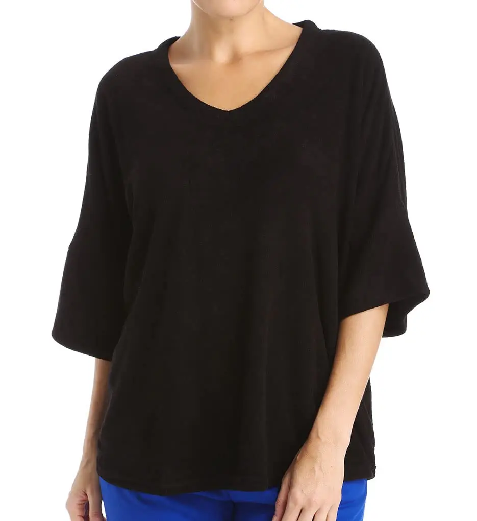 N Natori Women's Terry Lounge Top Heather Grey Small | Comfortable V-Neck Short Sleeve - view 3