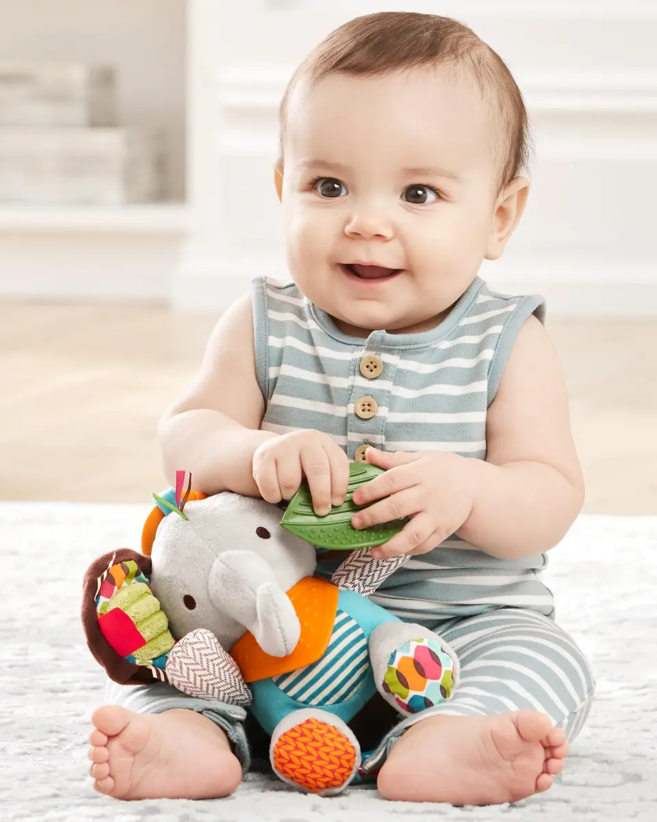 Skip Hop Bandana Buddies Activity and Teething Toy with Rattle and Textures, Elephant 13cm (5") | BPA-Free, Phthalate-Free, CPSIA Compliant - view 3