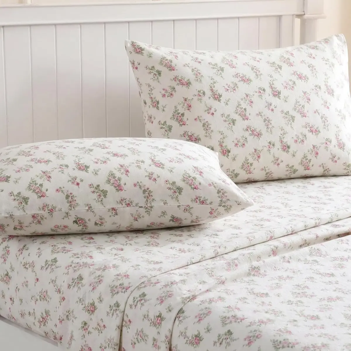 Laura Ashley Twin Sheet Set with Fitted Sheet & Pillowcase | 100% Cotton Flannel, Soft & Cozy (70-120 chars) - view 4