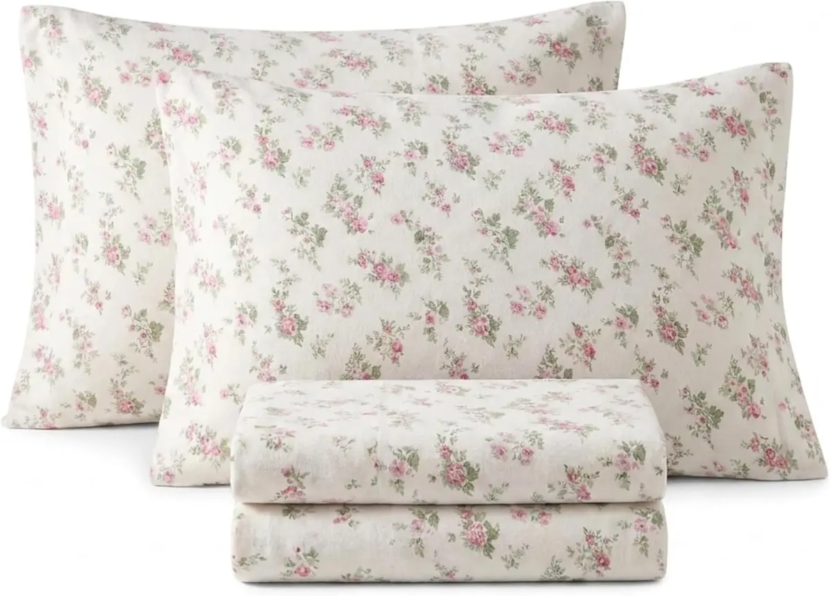 Laura Ashley Twin Sheet Set with Fitted Sheet & Pillowcase | 100% Cotton Flannel, Soft & Cozy (70-120 chars) - view 7