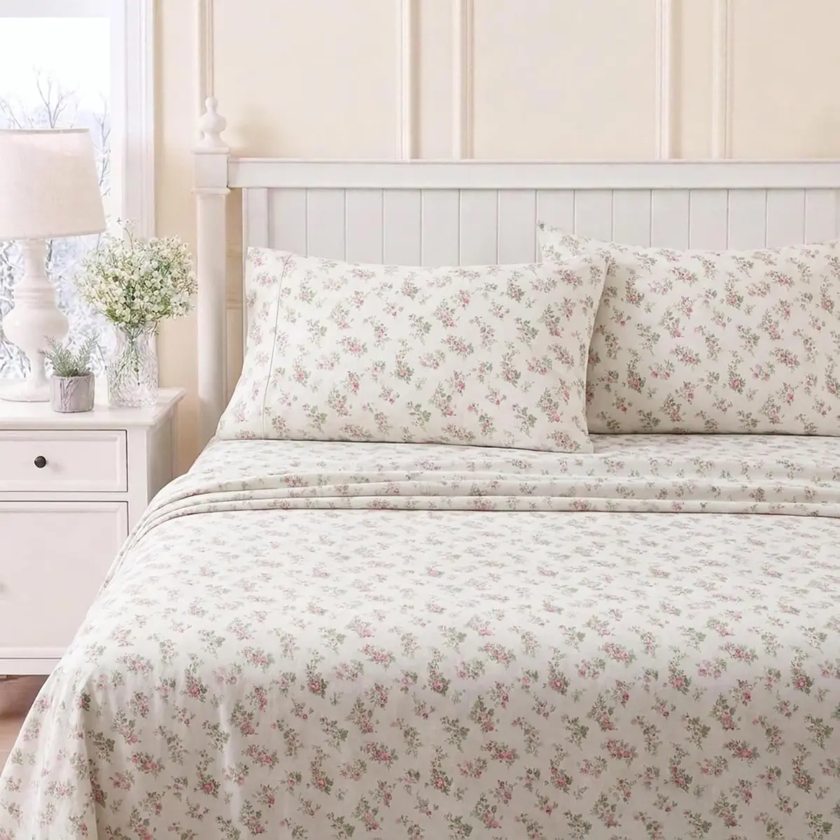 Laura Ashley Twin Sheet Set with Fitted Sheet & Pillowcase | 100% Cotton Flannel, Soft & Cozy (70-120 chars) - view 2