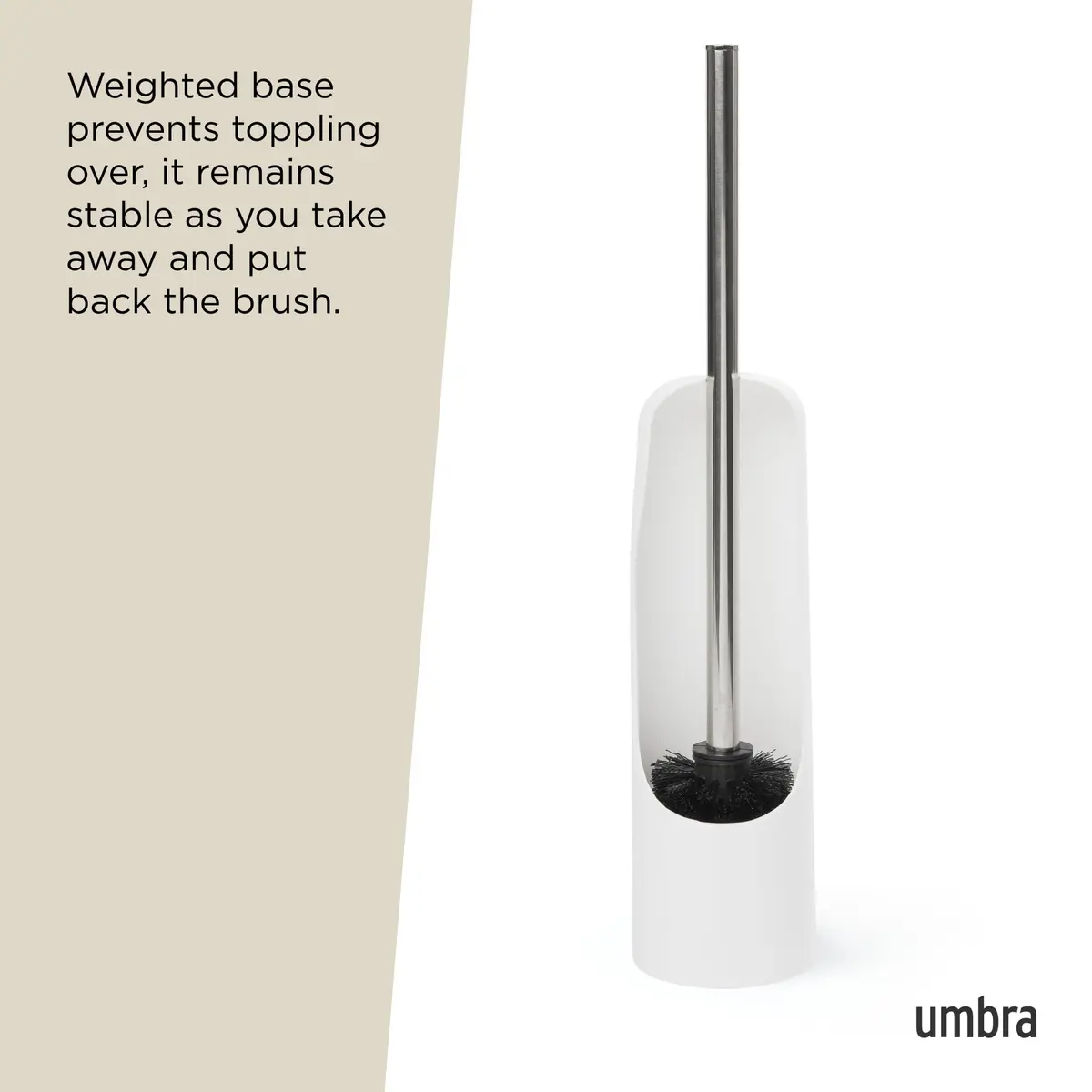 Umbra Touch Toilet Brush with Holder, Weighted Base, White | Compact Modern Bathroom Accessory - view 5