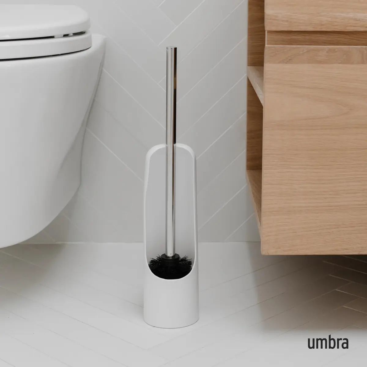 Umbra Touch Toilet Brush with Holder, Weighted Base, White | Compact Modern Bathroom Accessory - view 2