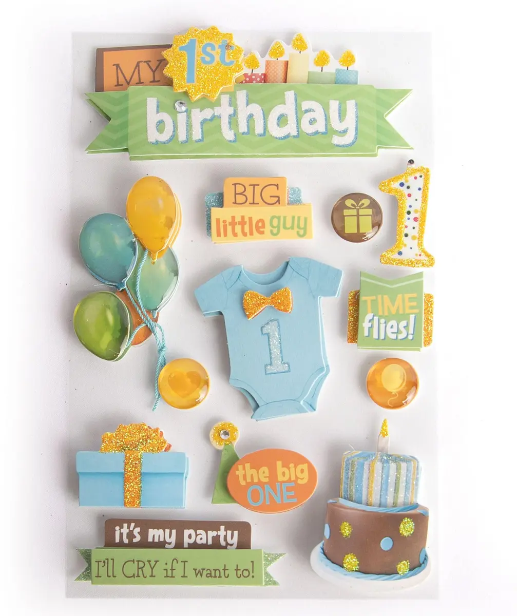 Paper House Productions 3D Stickers 1st Birthday Boy | Dimension & Adhesive Foam Dots - main product image