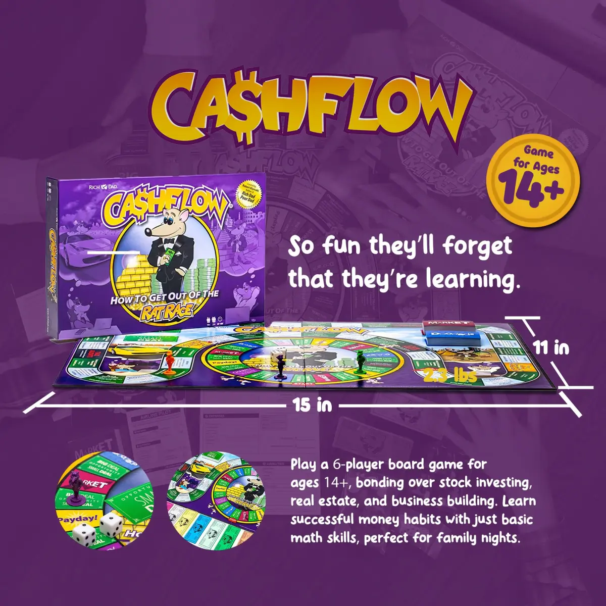 Rich Dad CASHFLOW Board Game, Educational Business & Finance Literacy Game for Ages 14+ (Purple, 11 x 15 inches) - view 3