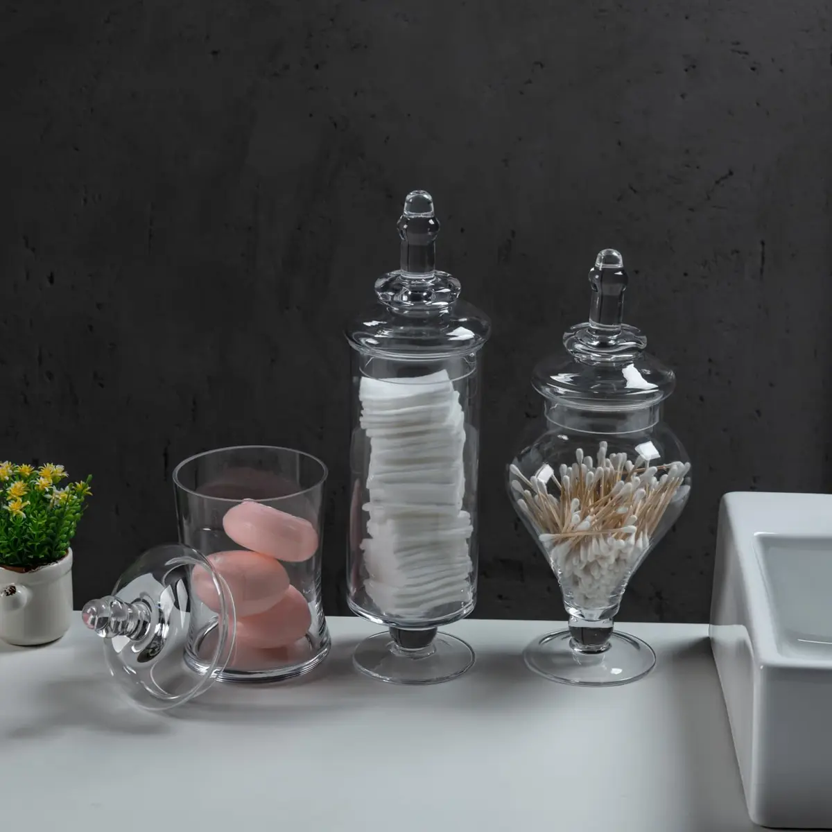 MyGift Clear Glass Apothecary Jars with Lid, Set of 3 | Elegant Storage & Decor - view 5