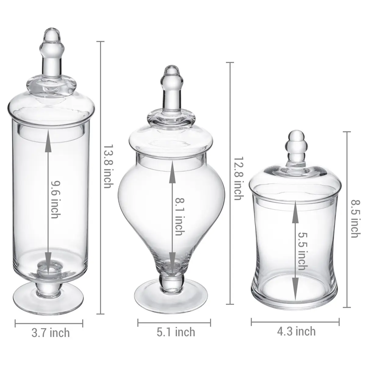 MyGift Clear Glass Apothecary Jars with Lid, Set of 3 | Elegant Storage & Decor - view 6