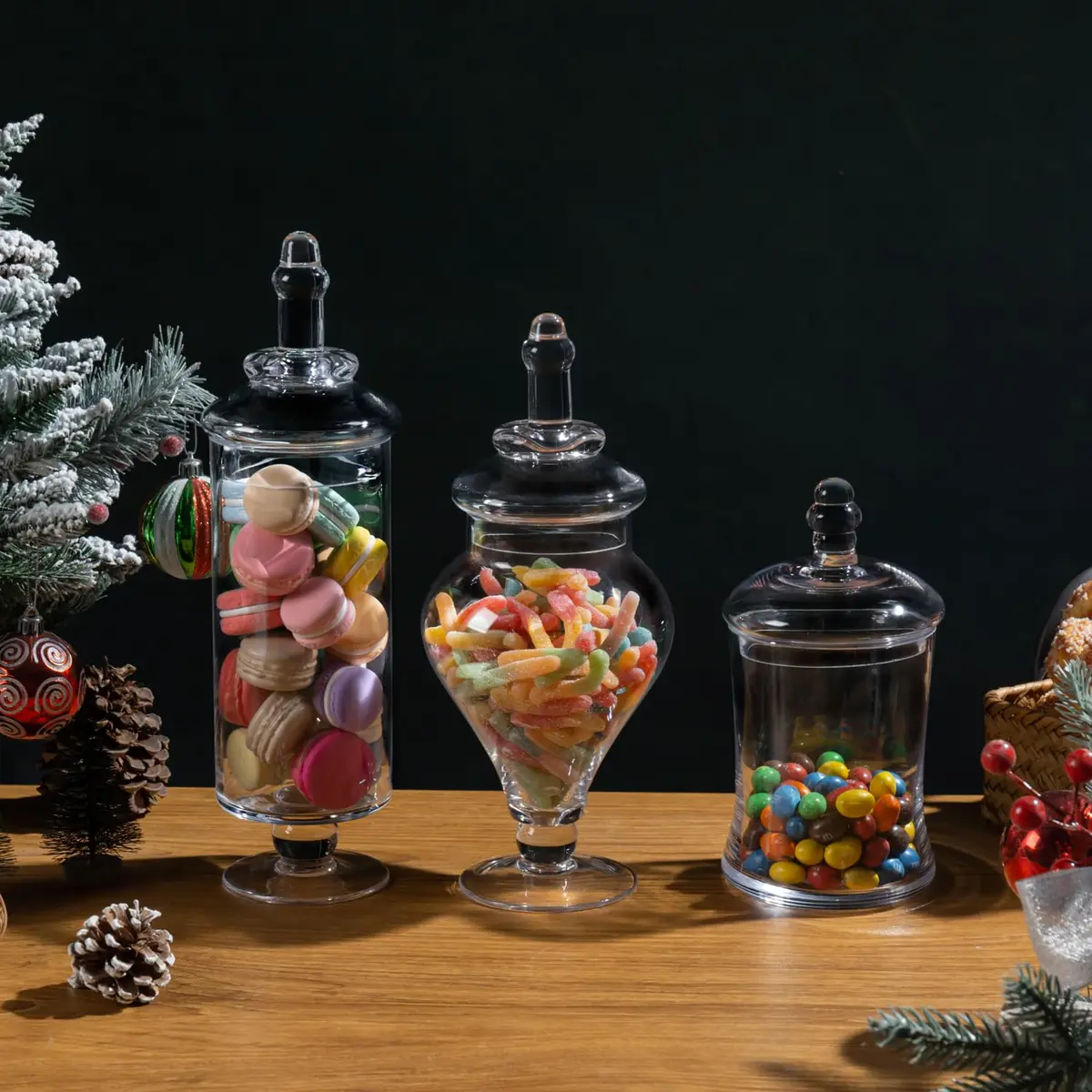 MyGift Clear Glass Apothecary Jars with Lid, Set of 3 | Elegant Storage & Decor - view 2