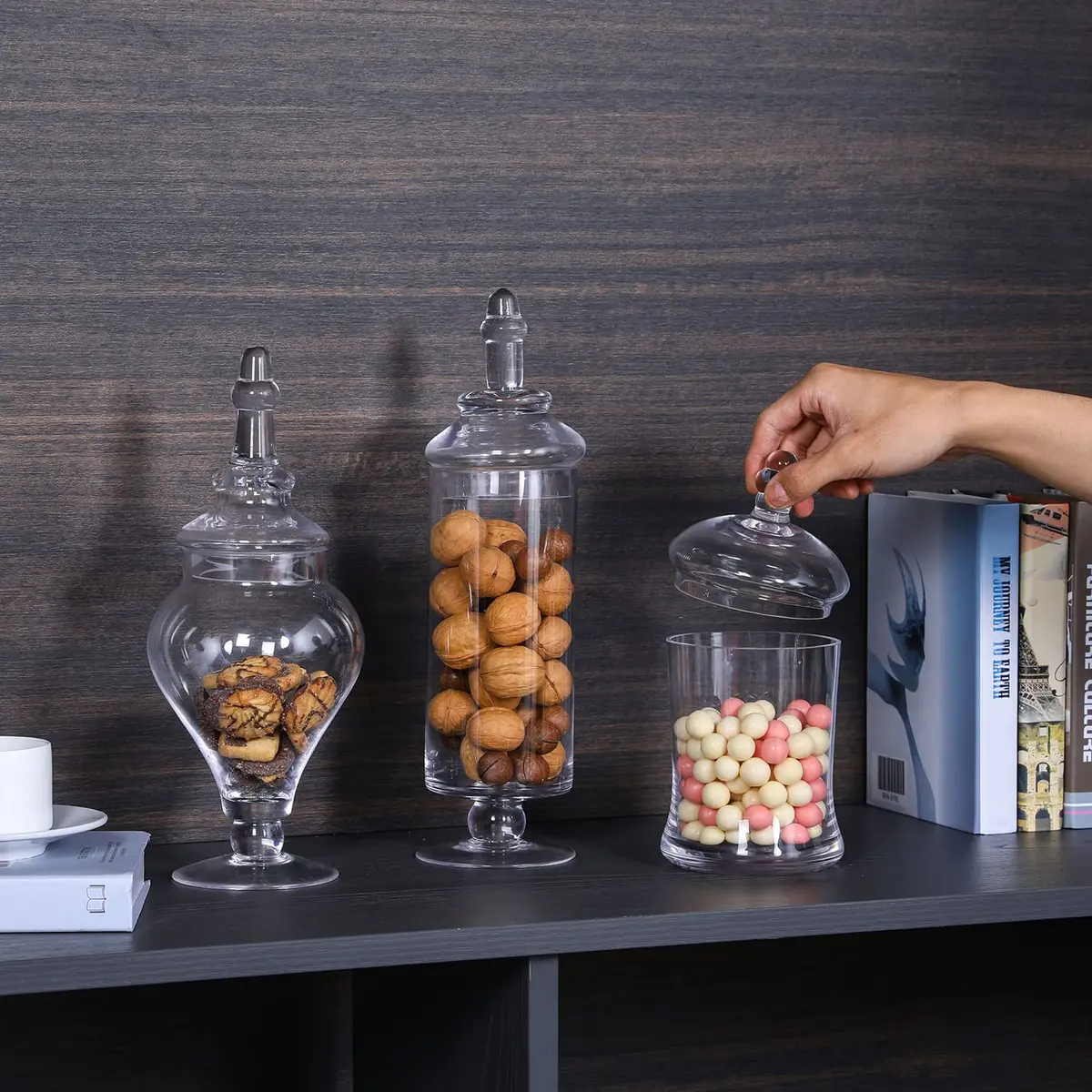MyGift Clear Glass Apothecary Jars with Lid, Set of 3 | Elegant Storage & Decor - view 3