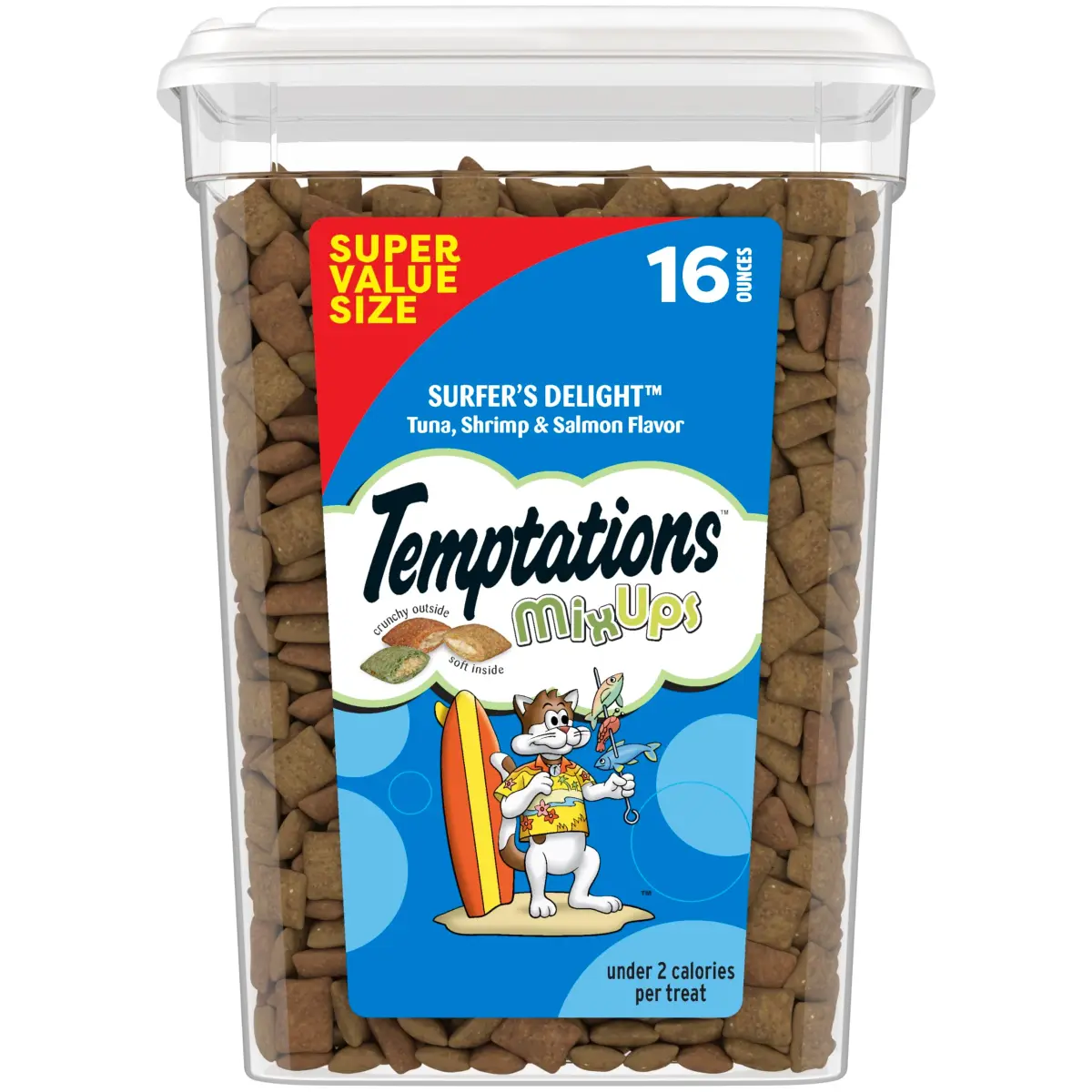 Temptations MixUps Surfer's Delight Crunchy Cat Treats - Tuna, Shrimp & Salmon Flavors, 16 oz Bag - main product image