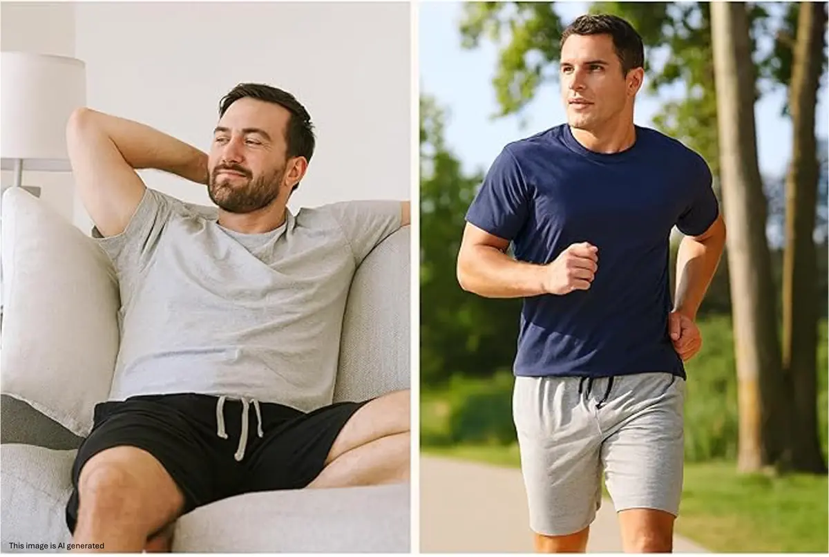Hanes Jersey Lounge Shorts 5X Big | Drawstring Waistband, Active Grey Heather/Black - view 2