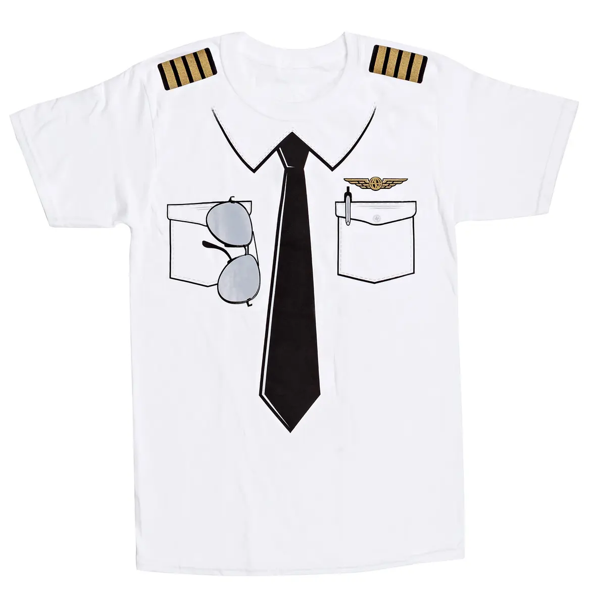 Luso Aviation The Pilot Uniform T-Shirt Large White | Heavyweight 100% Cotton, Captain's Epaulets & Aviator Style - main product image