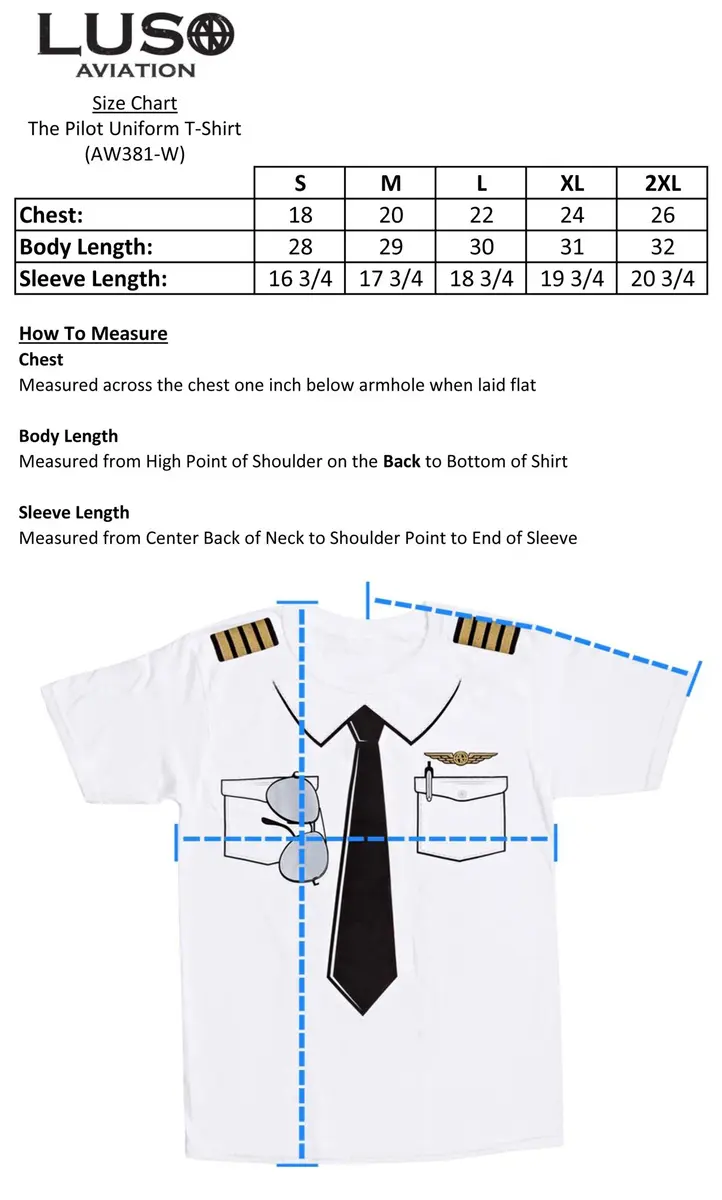 Luso Aviation The Pilot Uniform T-Shirt Large White | Heavyweight 100% Cotton, Captain's Epaulets & Aviator Style - view 2