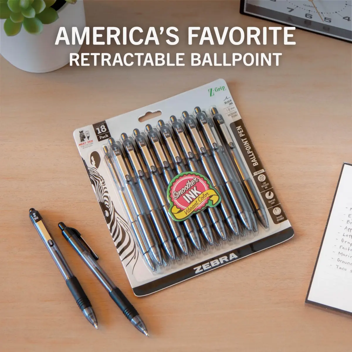 Zebra Pen Z-Grip Retractable Ballpoint Pens, Black Ink, 1.0mm, 18-Pack | Smooth Writing for Students & Professionals - view 2