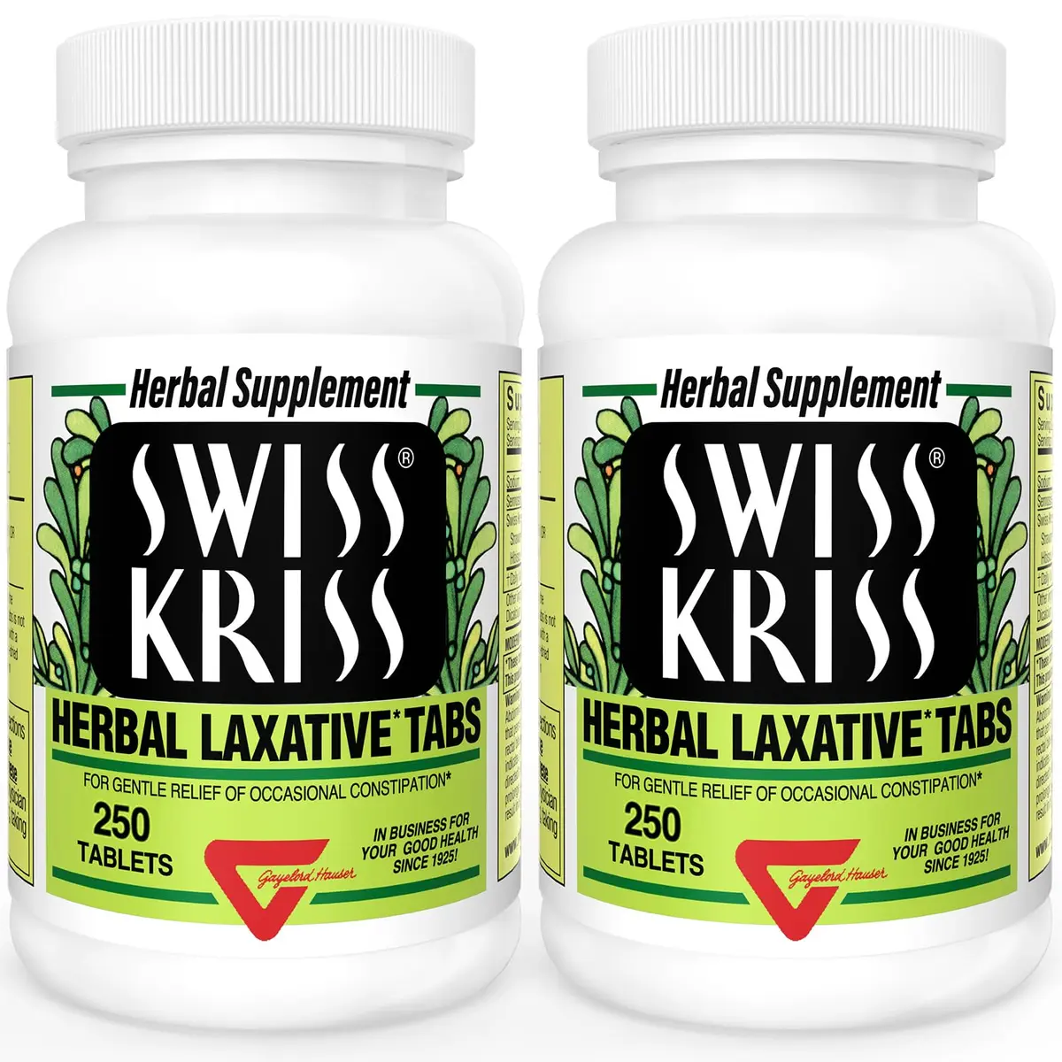 Swiss Kriss Herbal Laxative Tablets 250 Count (Pack of 2) | Gentle Constipation Relief in 6-12 Hours - main product image