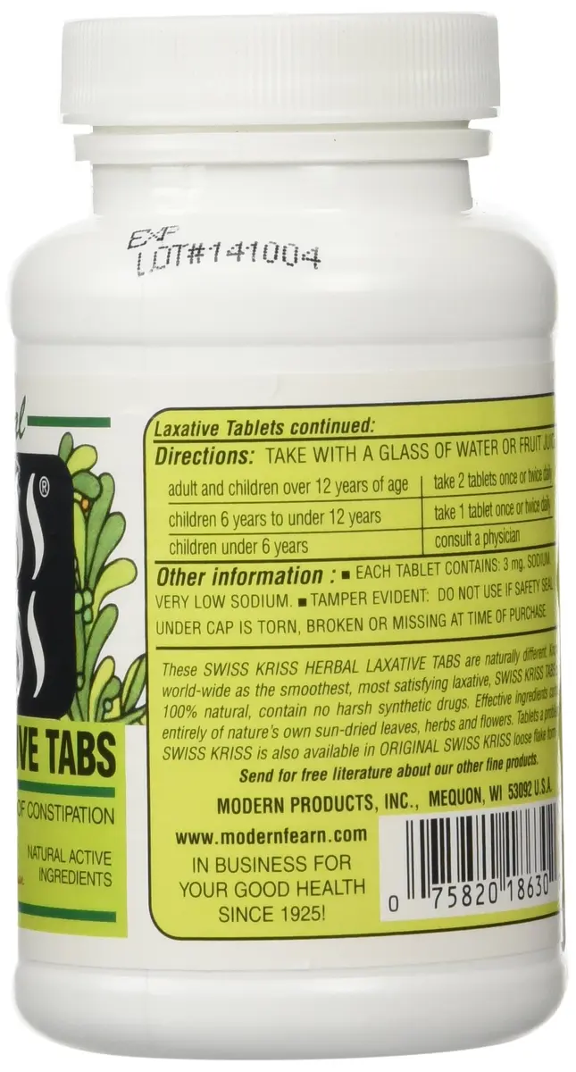 Swiss Kriss Herbal Laxative Tablets 250 Count (Pack of 2) | Gentle Constipation Relief in 6-12 Hours - view 4
