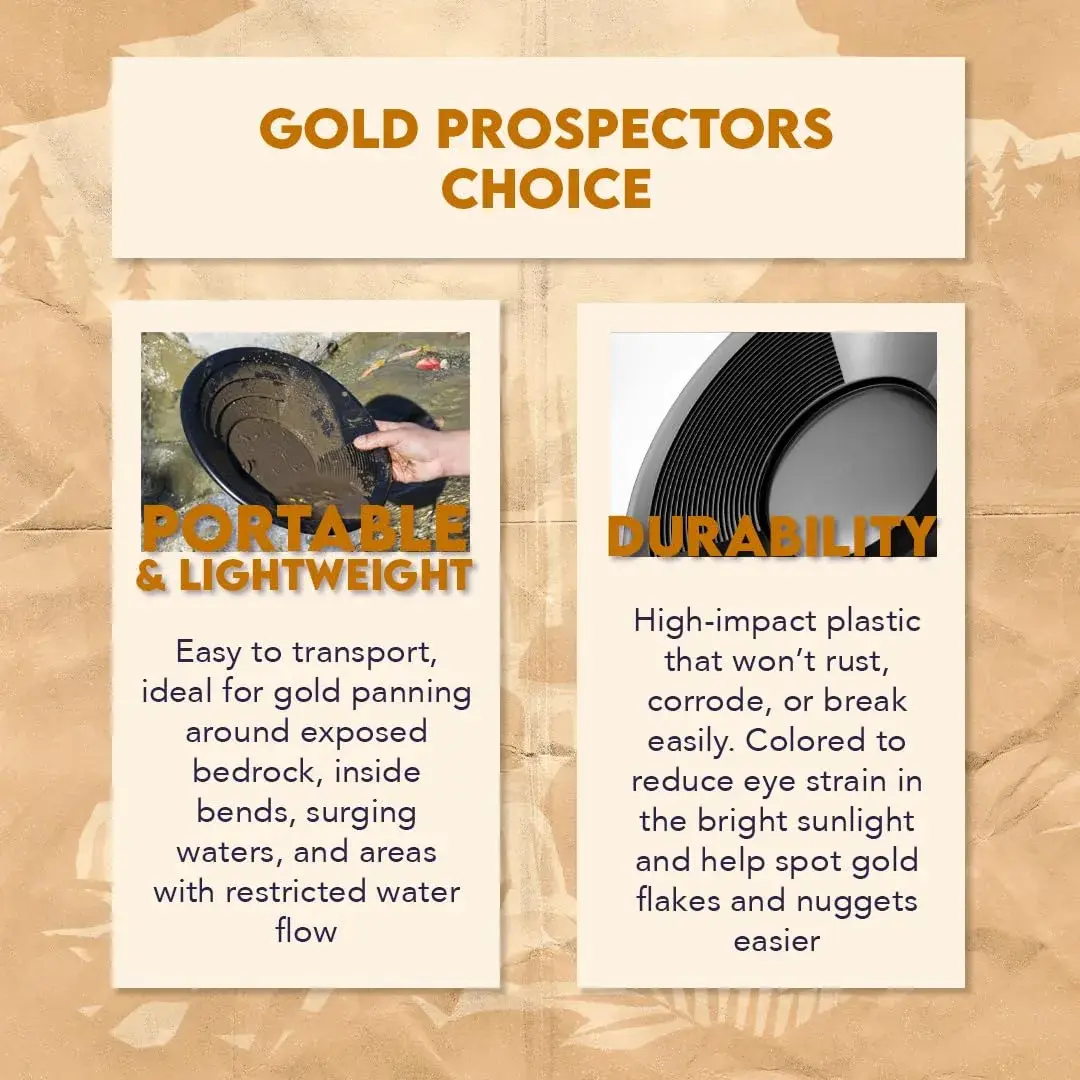 SE 14 Inch Black Plastic Gold Panning Pan with Dual Riffles | Lightweight & Durable - view 5