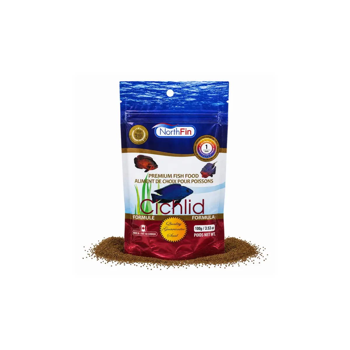 NorthFin Cichlid Fish Food, Slow-Sinking Pellets, 1mm, 100g | Natural Colour & Health Support - main product image