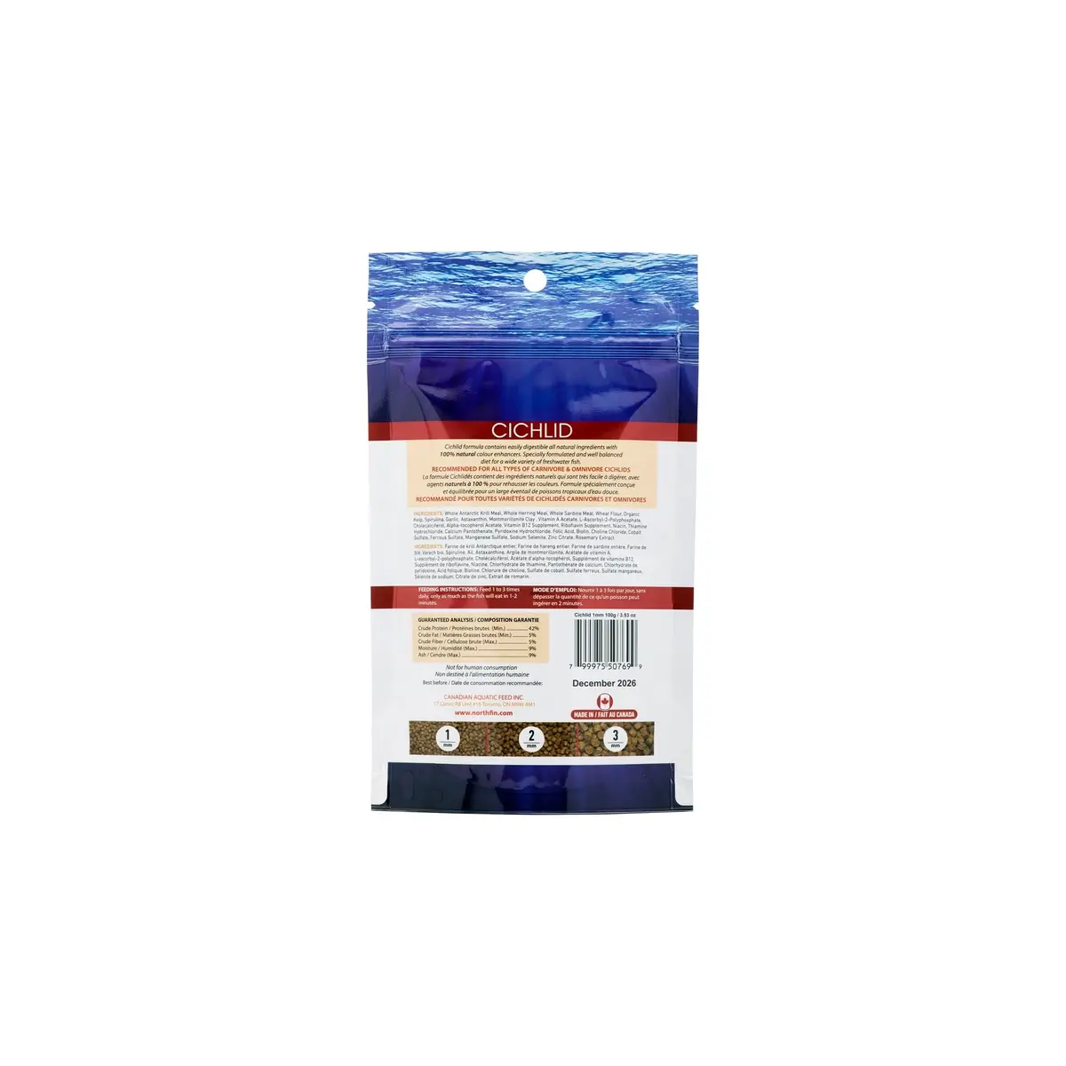 NorthFin Cichlid Fish Food, Slow-Sinking Pellets, 1mm, 100g | Natural Colour & Health Support - view 2