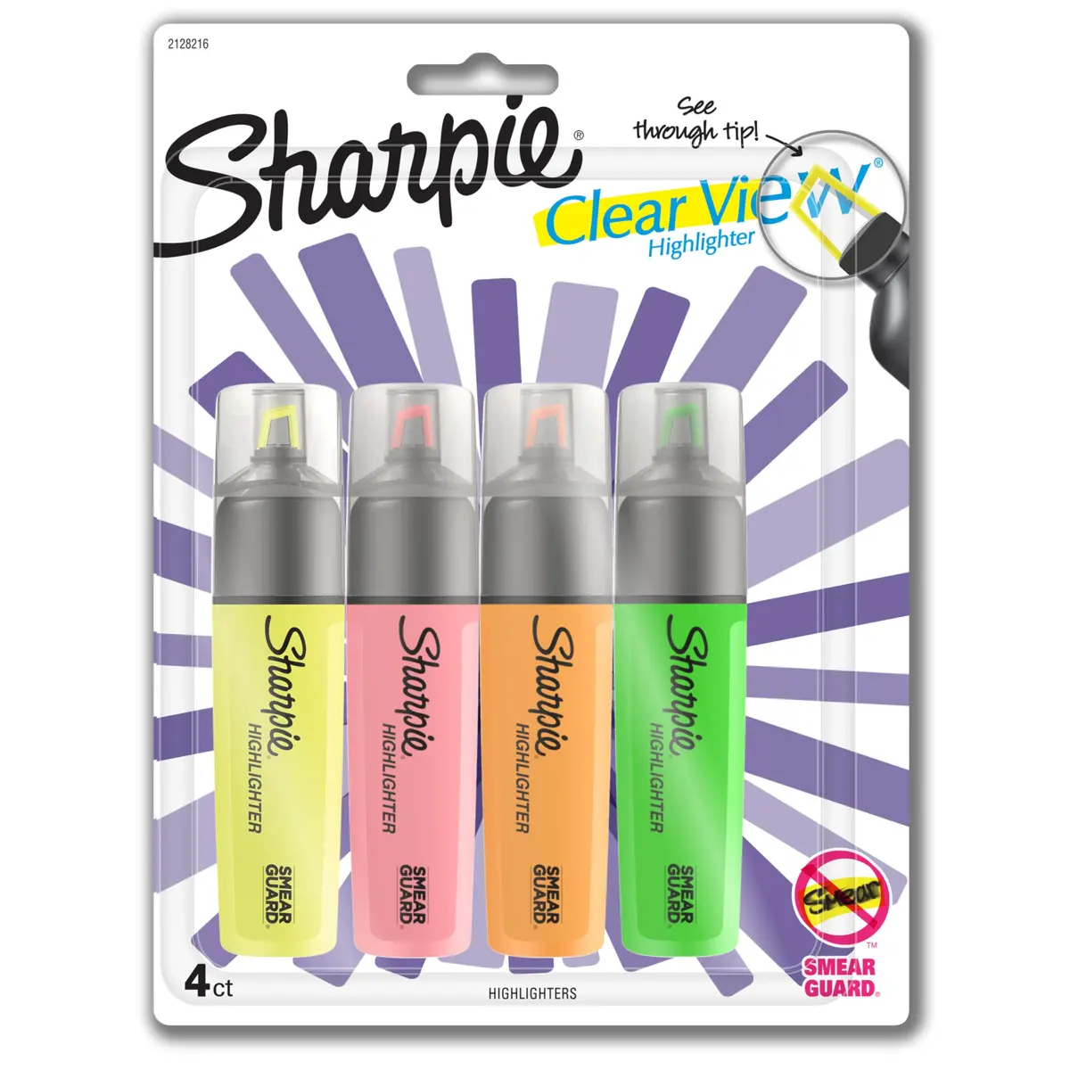 Sharpie Clear View Highlighters, Chisel Tip Marker Set, Assorted Colors, 4-Pack | Precise Control & Smear Resistant - main product image