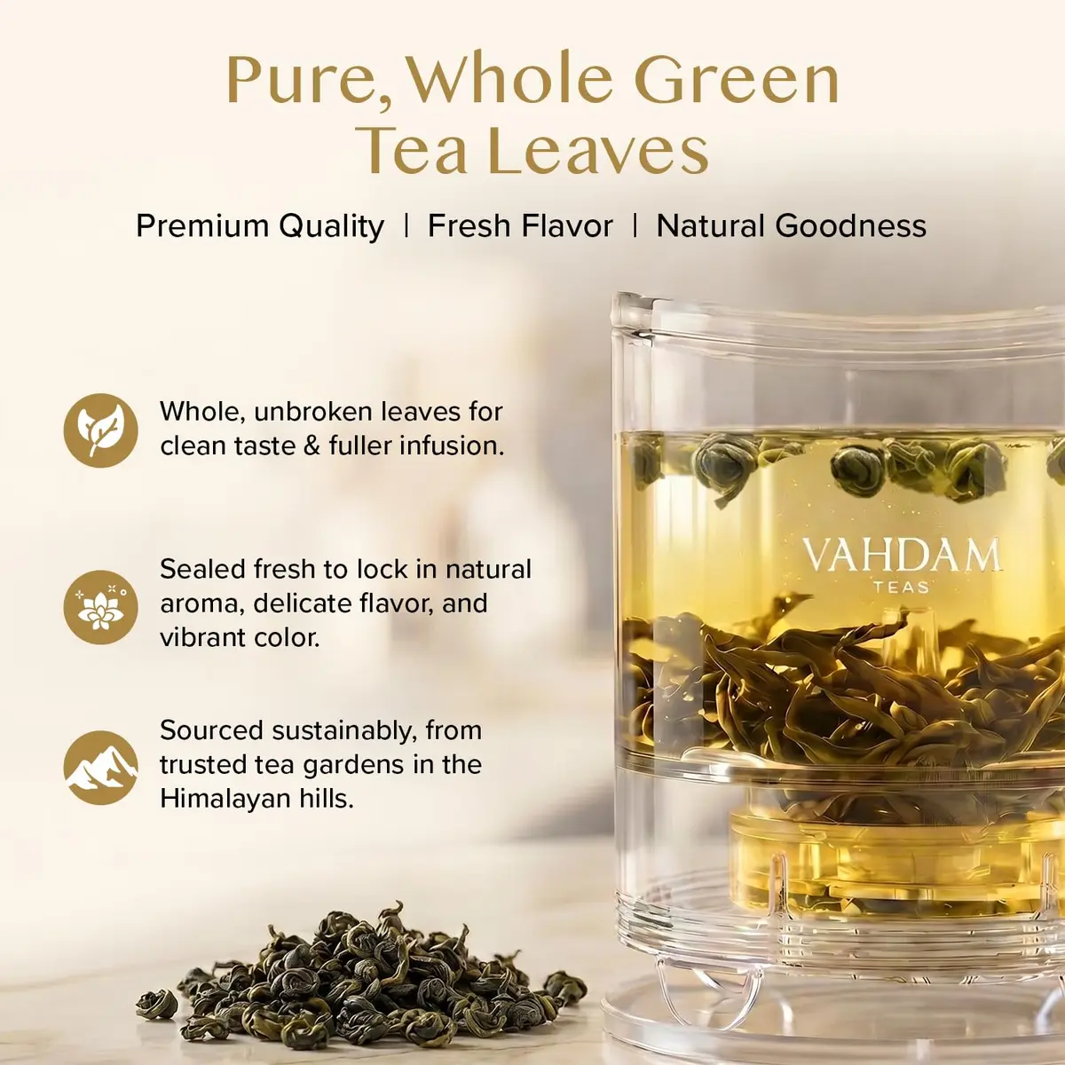 VAHDAM Himalayan Pearls Green Tea Loose Leaf 3.53oz | Premium Indian Green Tea, High Caffeine, Single Origin - view 2