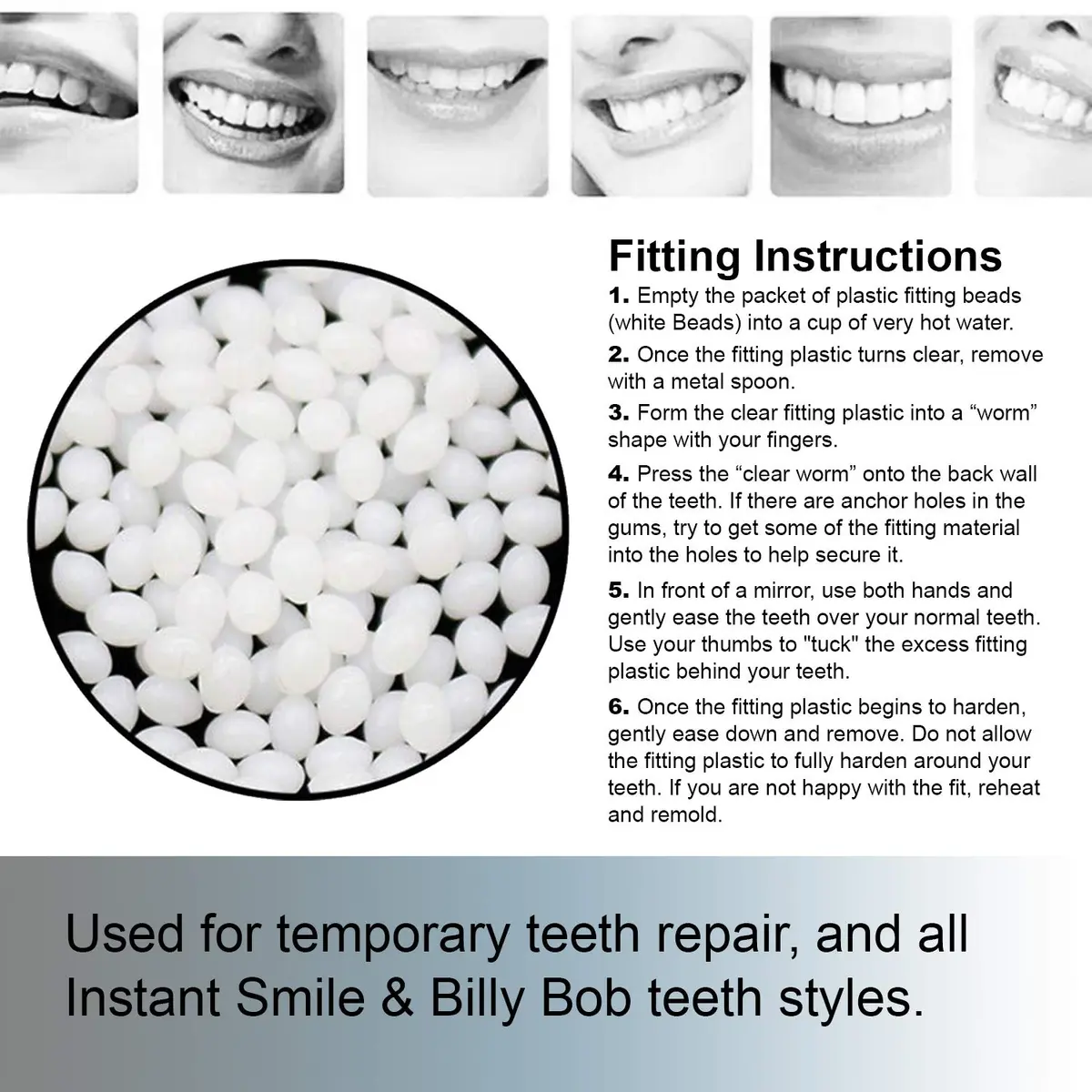 Instant Smile Billy Bob Replacement Thermal Adhesive Fitting Beads for Fake Teeth, 8 Count (0.23 kg) | FDA Approved Bonding Adhesive - view 4