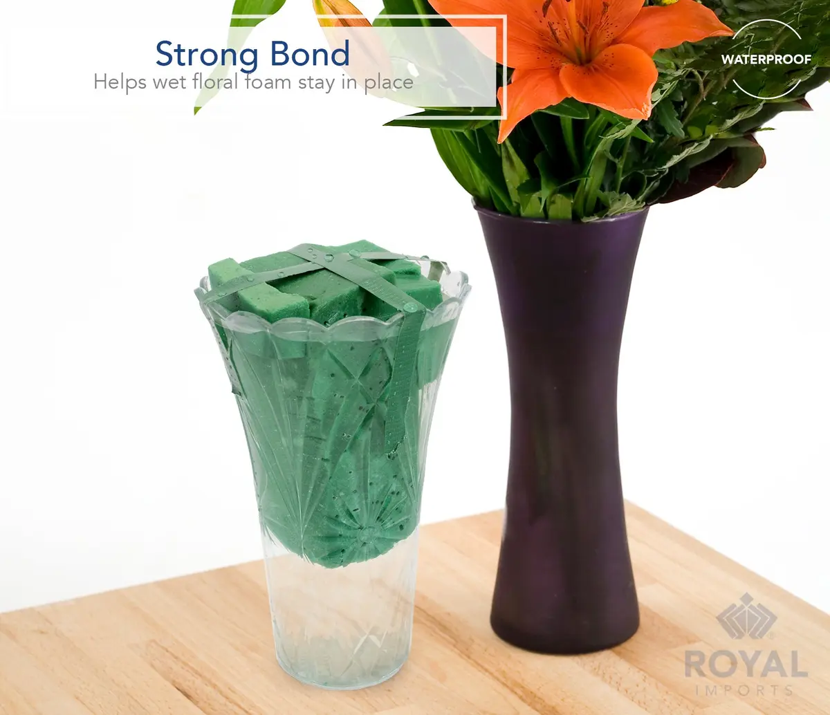 Royal Imports Green Floral Tape Waterproof 0.5" Wide x 60 Yards | Durable Waterproof Floral Tape for Water Arrangements - view 2