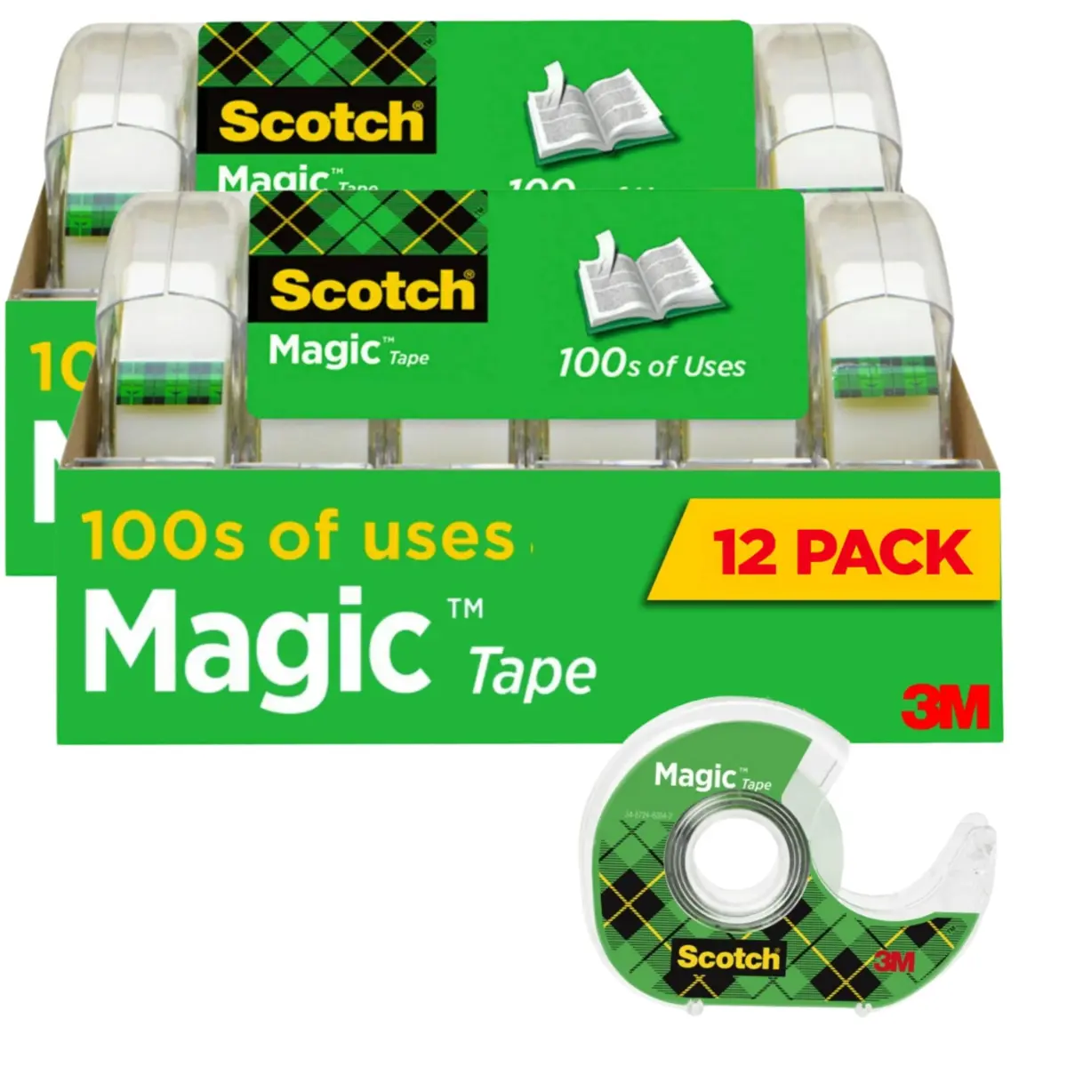 Scotch Magic Tape Value Pack with Dispensers, 12 Rolls (3/4 in x 350 in each) | Invisible Matte Finish Adhesive Tape - main product image