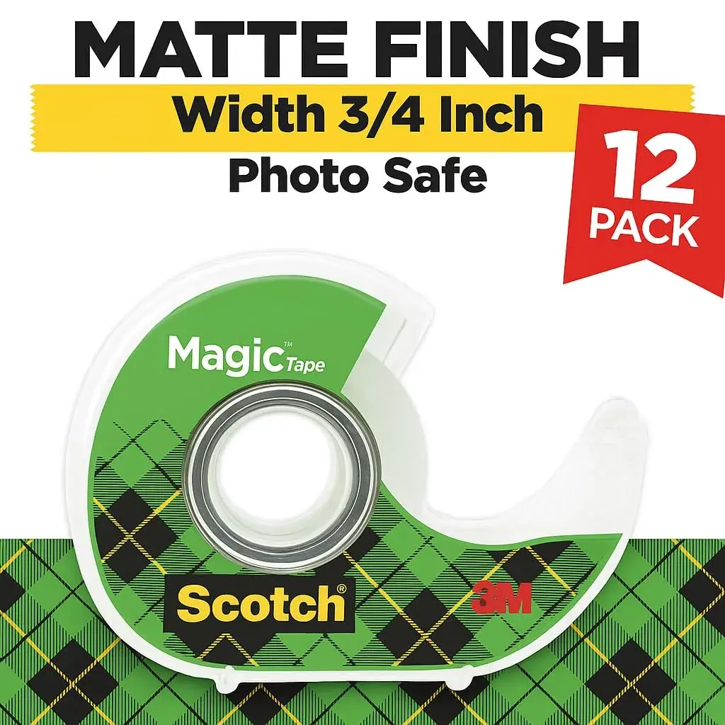 Scotch Magic Tape Value Pack with Dispensers, 12 Rolls (3/4 in x 350 in each) | Invisible Matte Finish Adhesive Tape - view 2