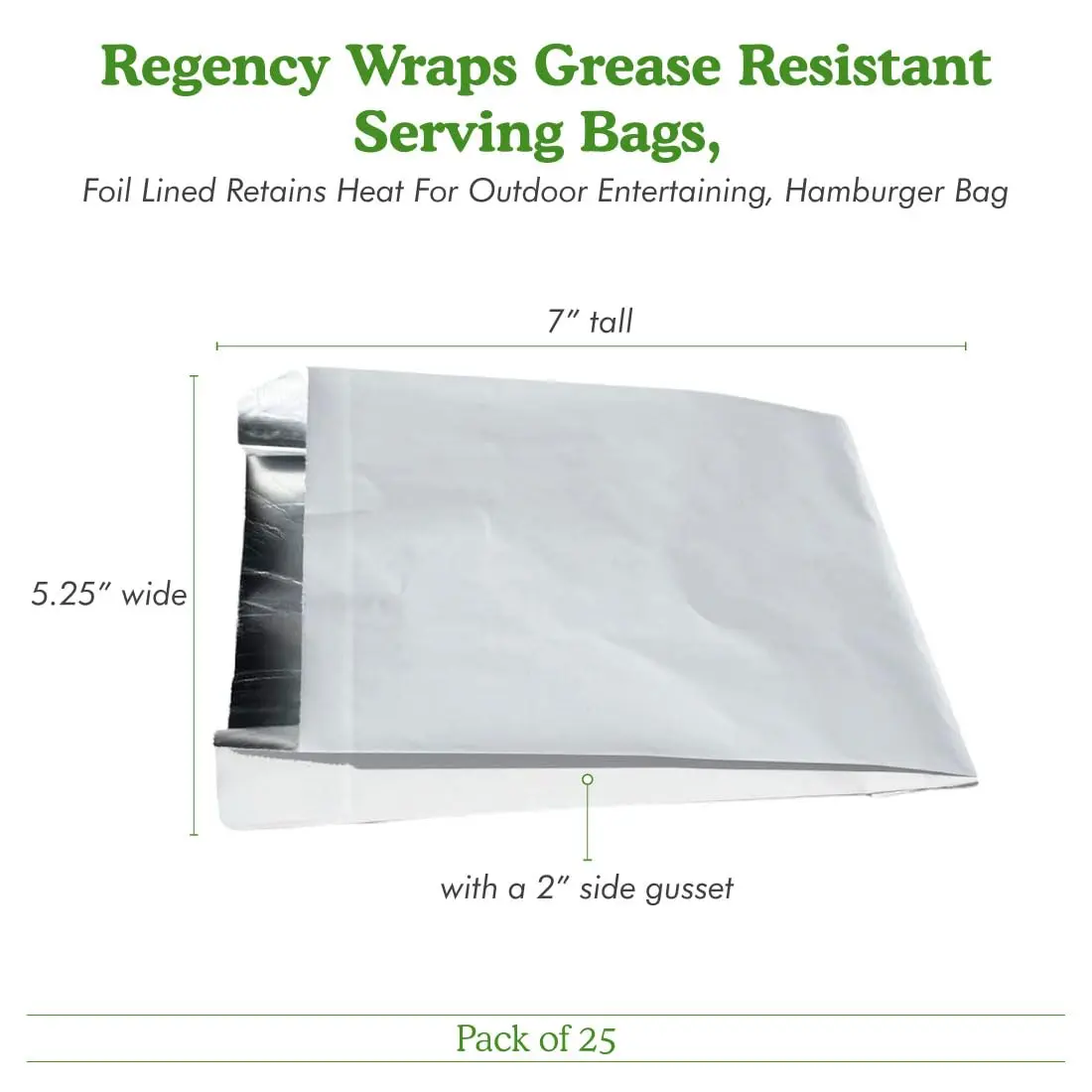 Regency Wraps Grease Resistant Snack Bags, Foil Lined Burger Bags 25 Pack | Keep Food Warm and Fresh - view 7